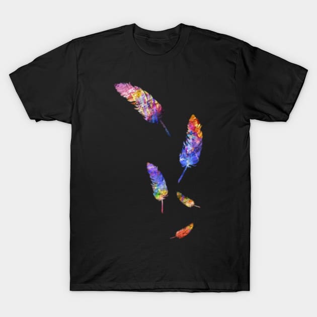 Colorful Feathers Watercolor Art Design Purple Blue Red Gift T-Shirt by twizzler3b